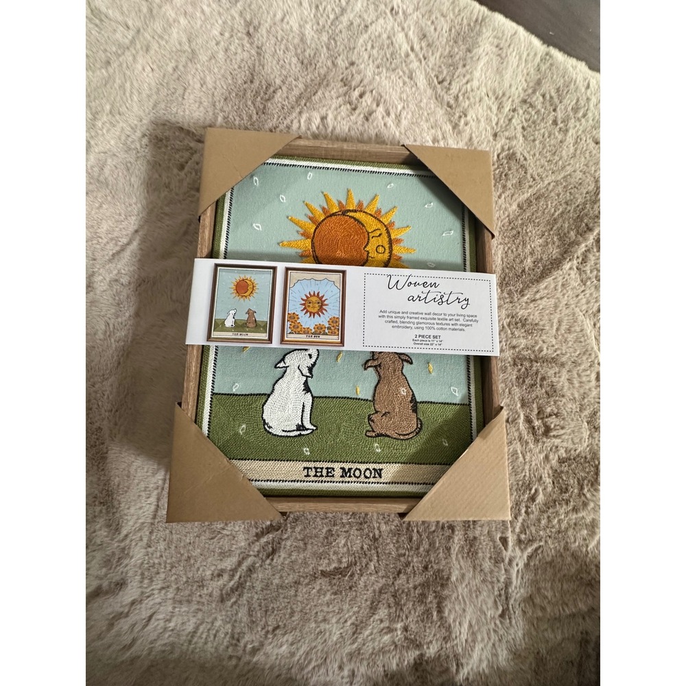 BP Home Woven Artist Tarot Sun and Moon Embroidered Framed Wall Art‎ 2 Piece Set